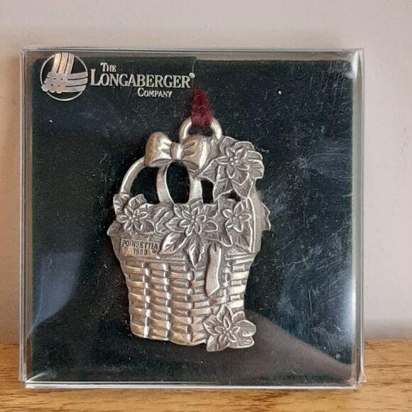 1988-1995 Longaberger Christmas Poinsettia Basket Pewter Ornament Tree Hanger - Picture 2 of 5